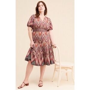 Anthropologie Conditions Apply Puff Sleeve Ruffle Tier Midi Dress Size 24